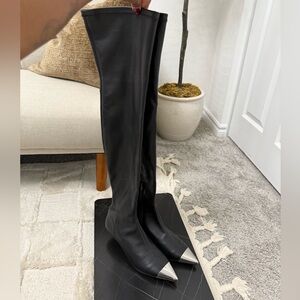 Black Over-the-Knee Boots with Silver Accents